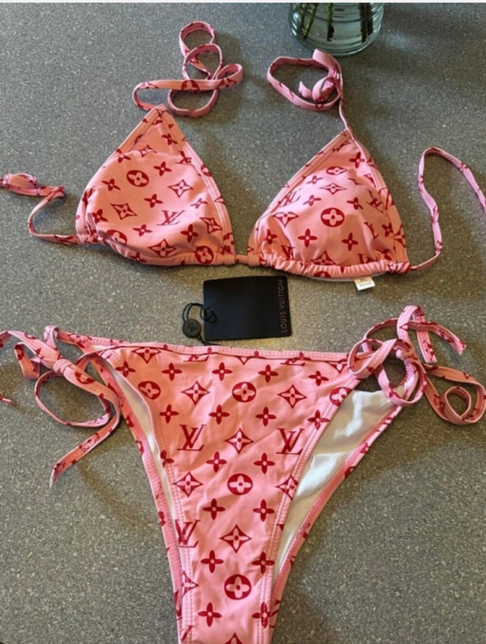 Pink Monogram Triangle String Bikini XL